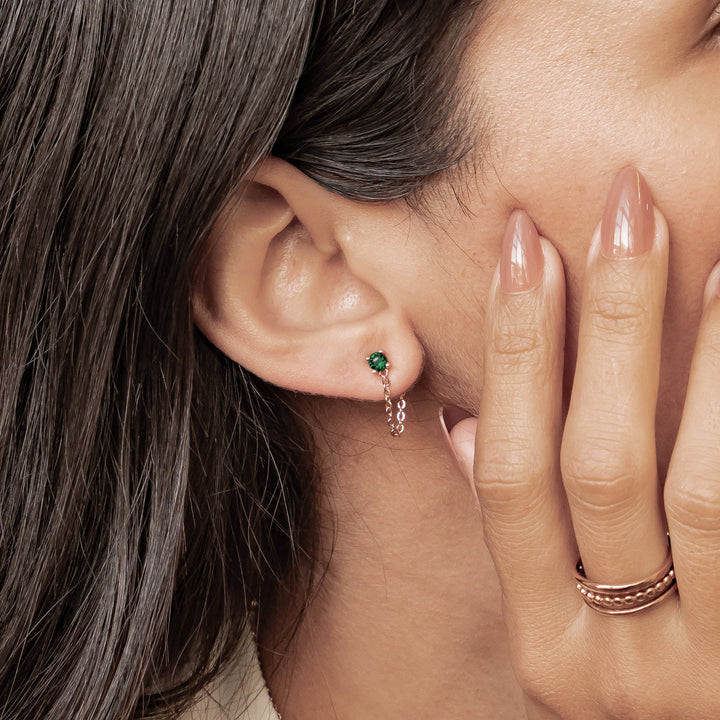 Emerald Chain Stud Earrings Sterling Silver