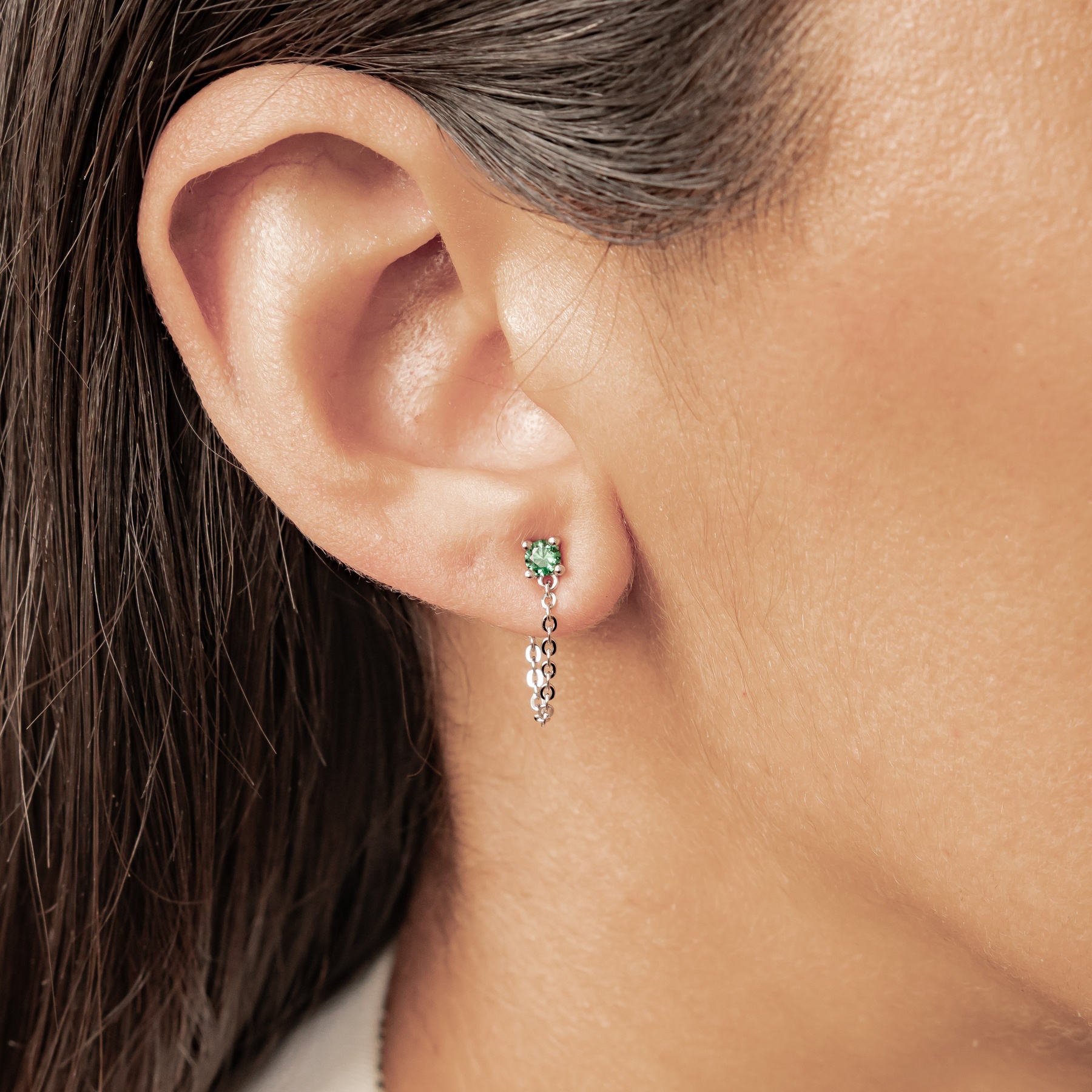 Emerald Chain Stud Earrings Sterling Silver