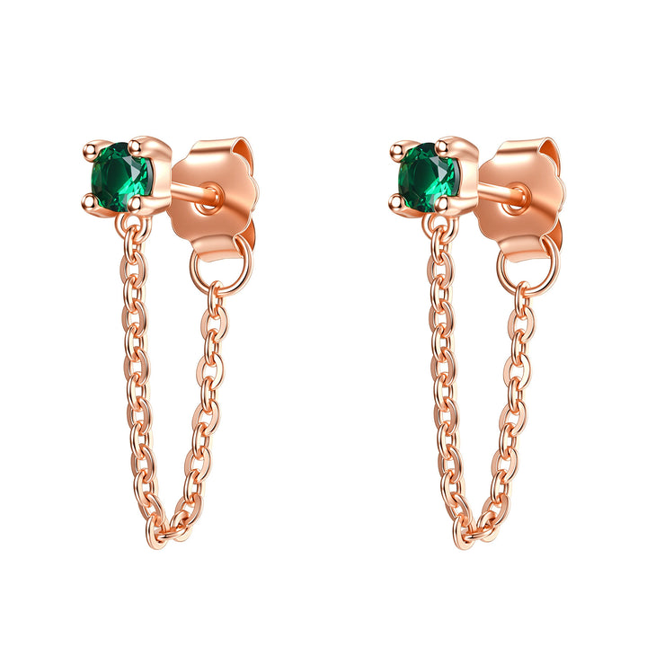 Emerald Chain Stud Earrings Sterling Silver