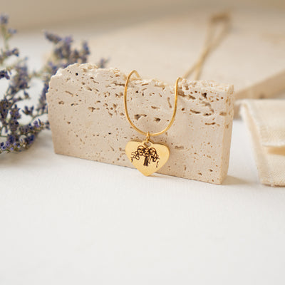 Engraved Picture Heart Pendant Necklace Waterproof