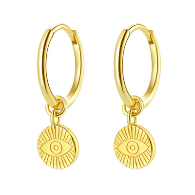 Evil Eye Charm Hoop Earrings Sterling Silver Gold