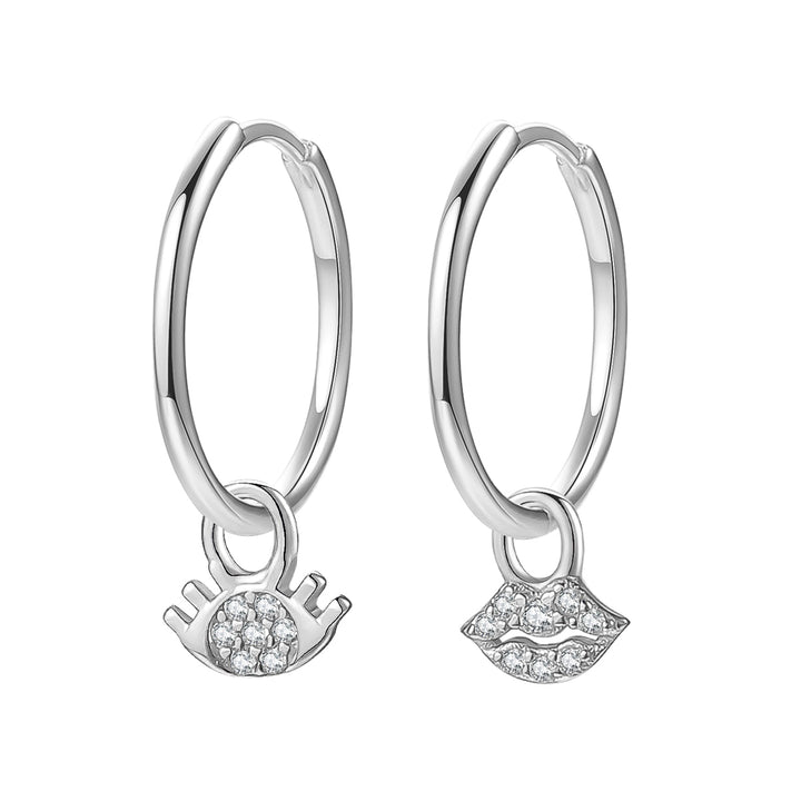 Augen und Lippen Charm Creolen aus Sterlingsilber