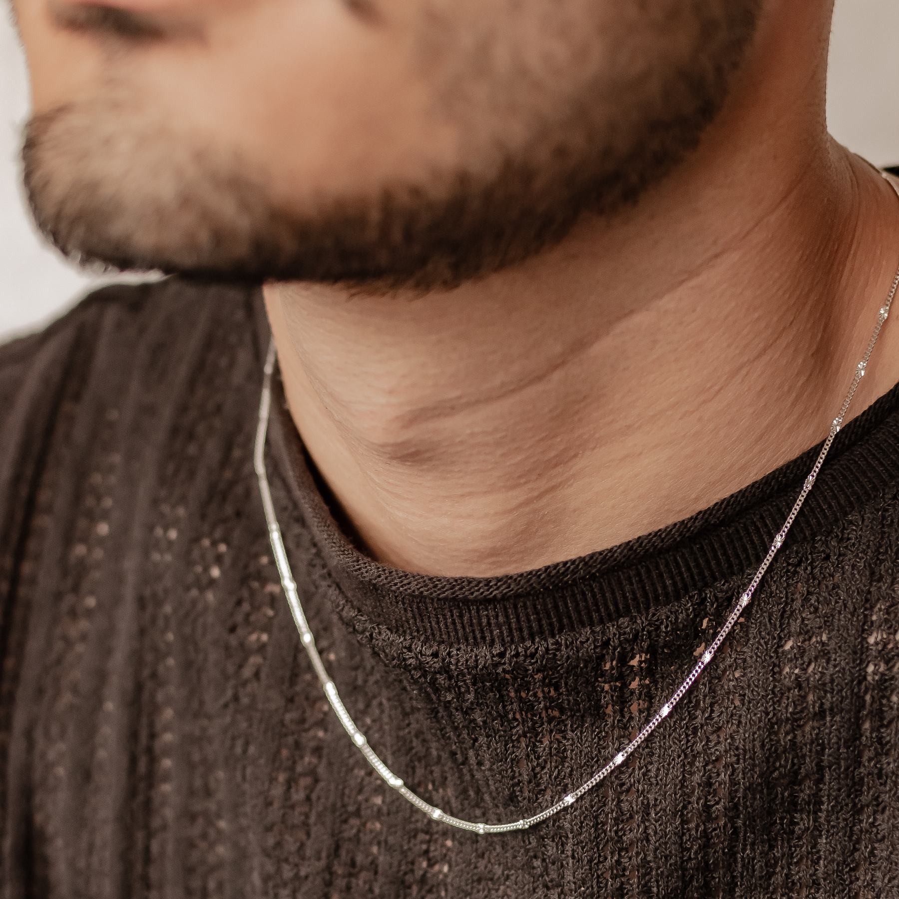 Delicate Starburst chain necklace for men in silver, 925 sterling silver