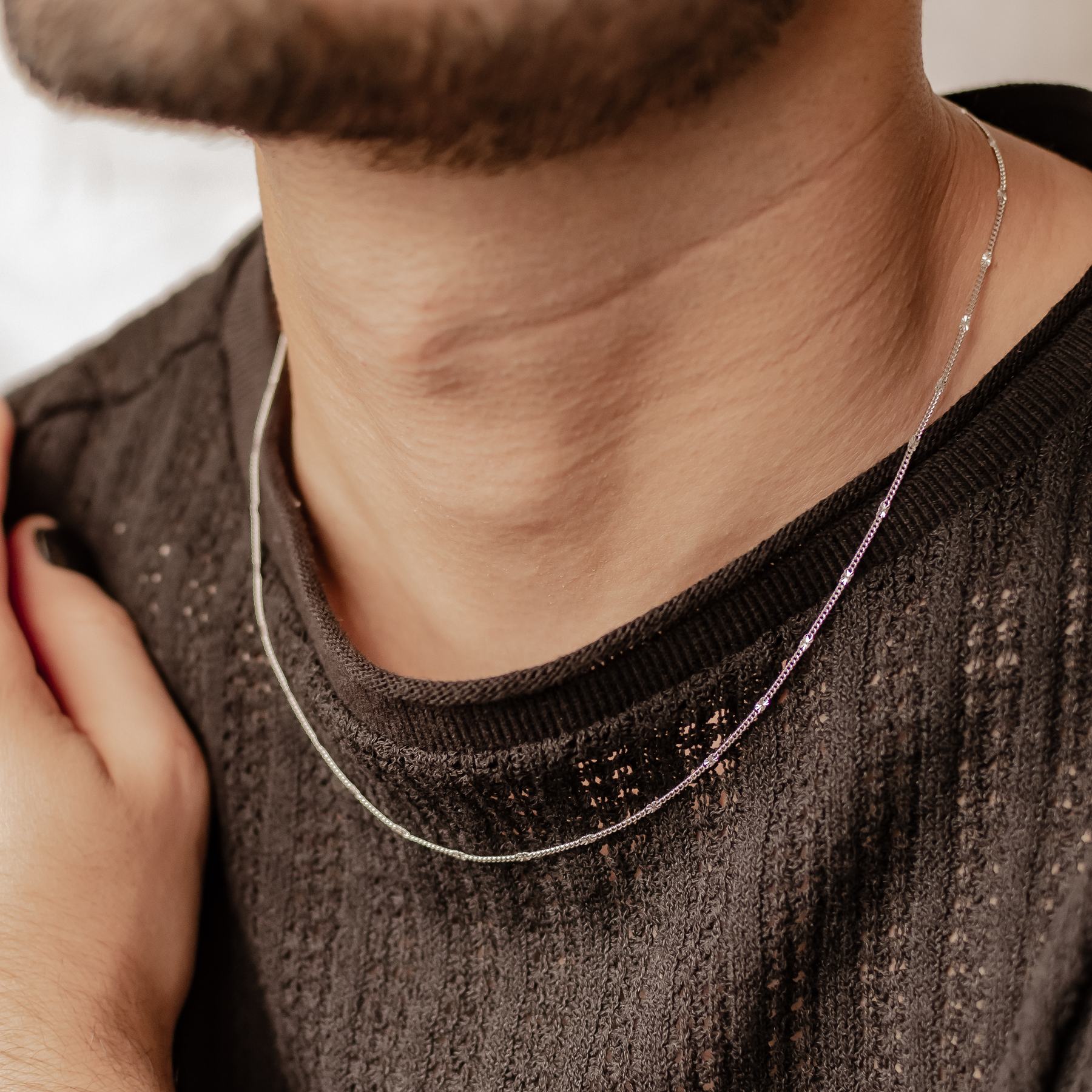 Delicate Starburst chain necklace for men in silver, 925 sterling silver