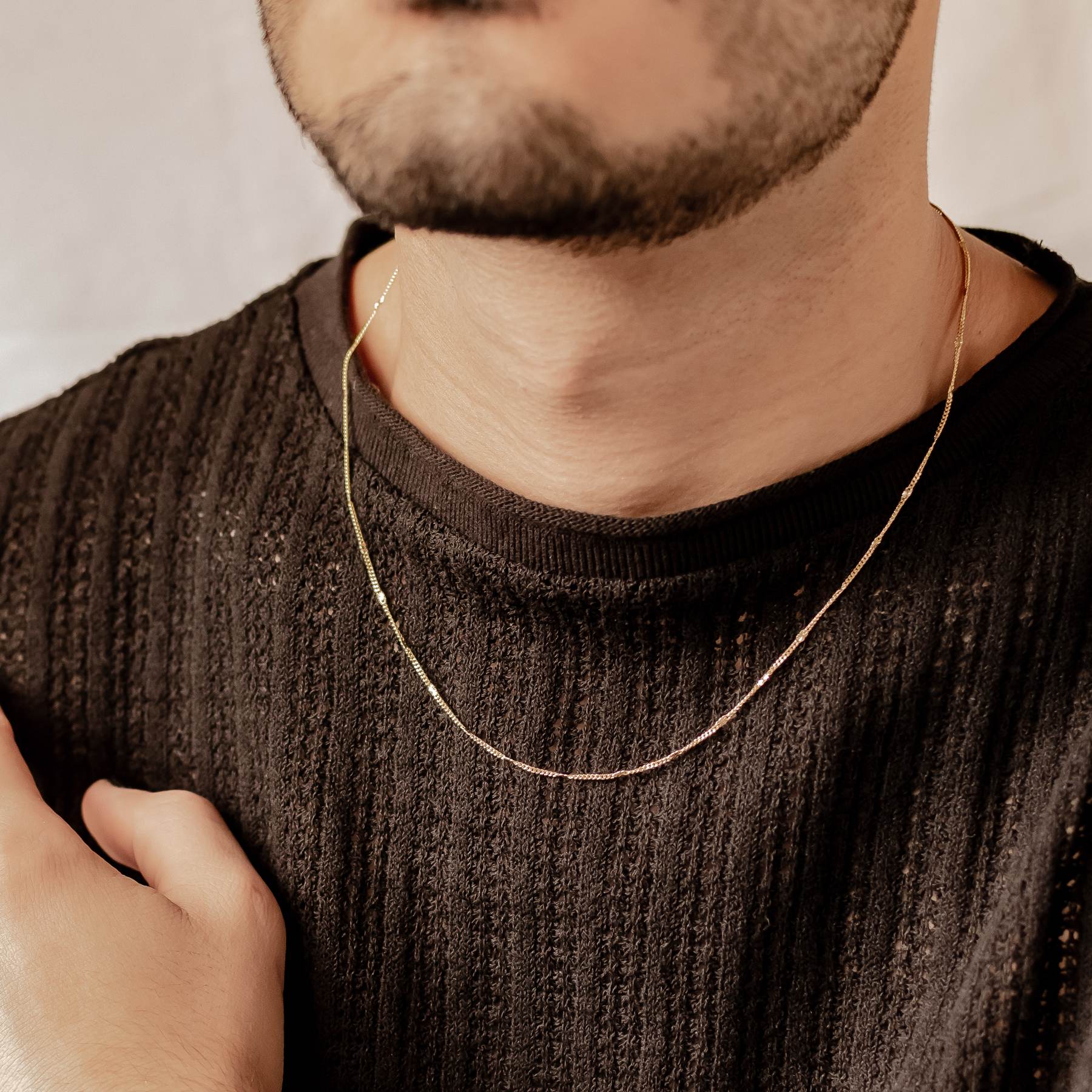 Delicate Starburst chain necklace for men in gold, 925 sterling silver