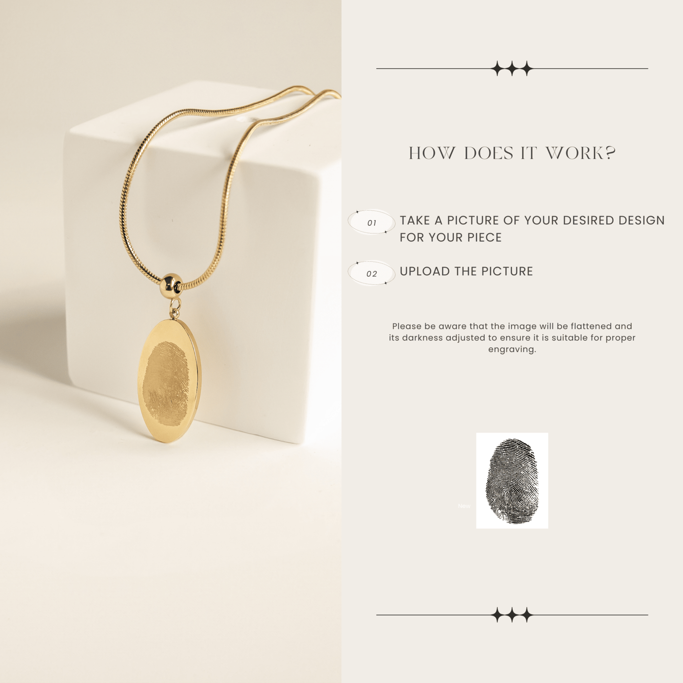 Collier Oval Empreinte Digitale Acier Inoxydable
