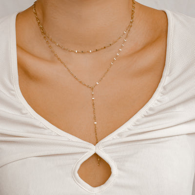 Flattened Chain Link Y Necklace Gold