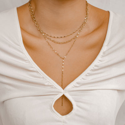Flattened Chain Link Y Necklace Gold