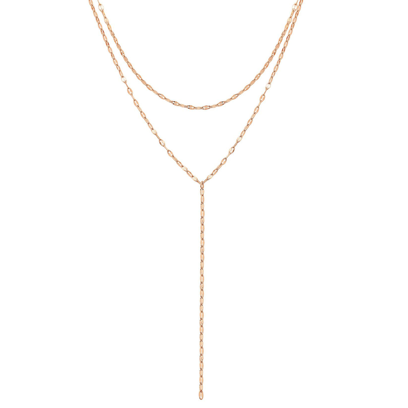 Flattened Chain Link Y Necklace Rose Gold