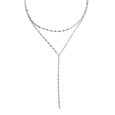 Flattened Chain Link Y Necklace Silver