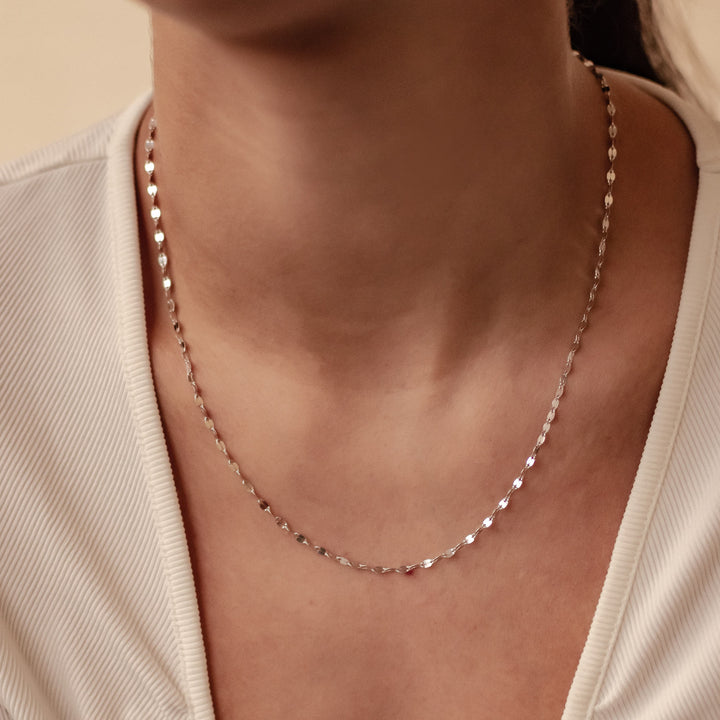 Flattened Rolo Chain Necklace Sterling Silver