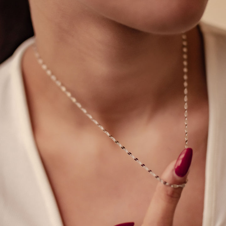 Flattened Rolo Chain Necklace Sterling Silver