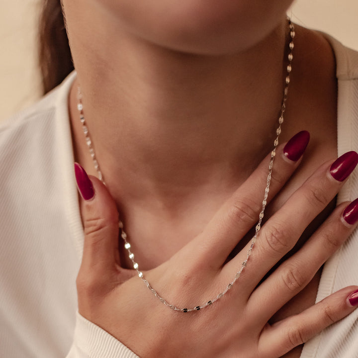 Flattened Rolo Chain Necklace Sterling Silver