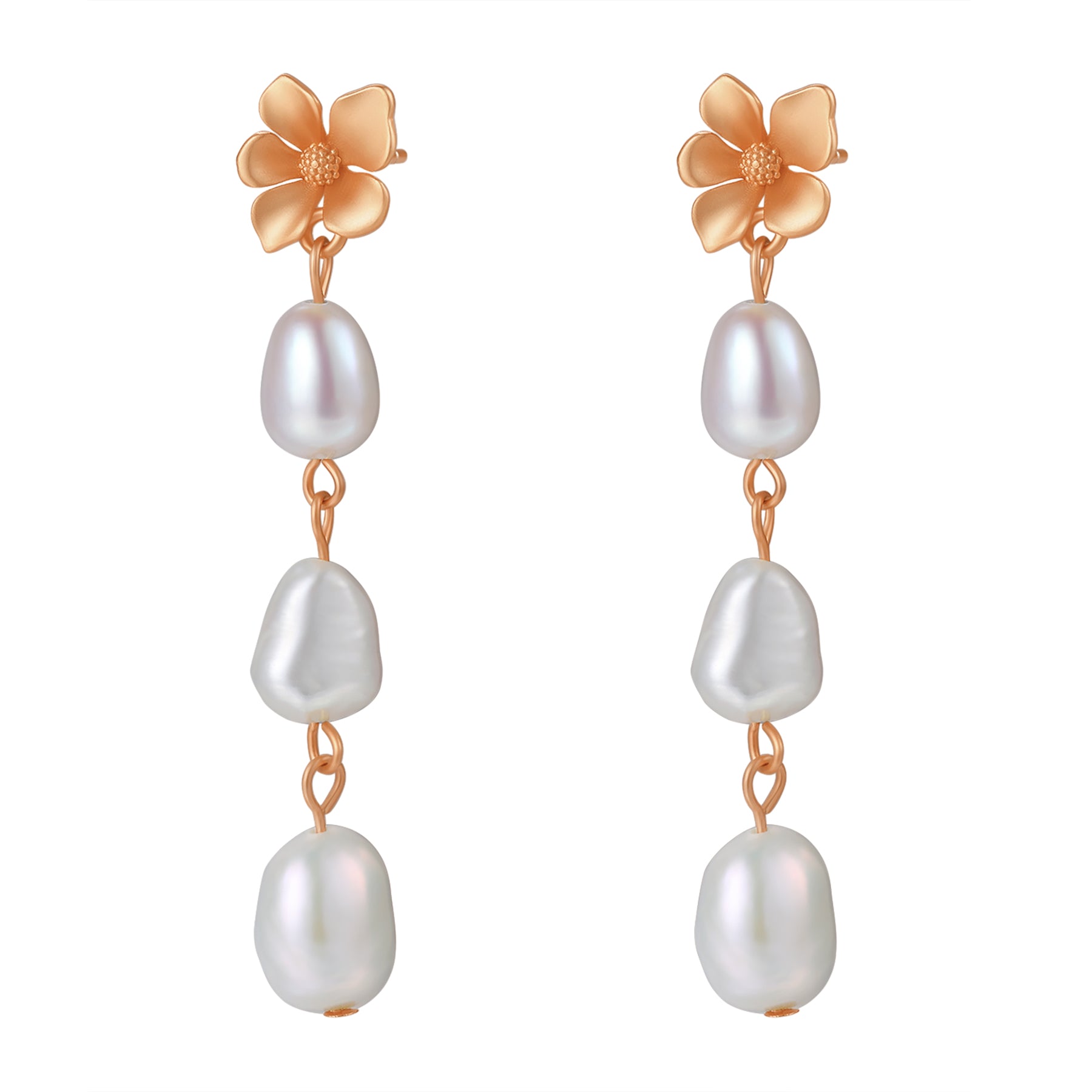 Flower and Pearl Drop Earrings Sterling Silver