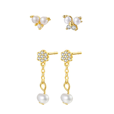 Blume & Perle Ohrringe Set aus Sterlingsilber