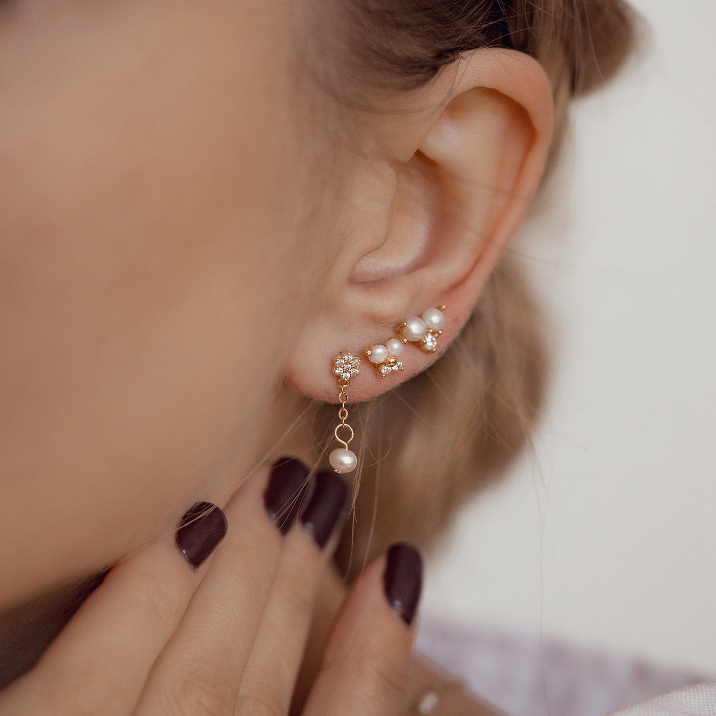 Flower & Pearl Earrings Set Sterling Silver