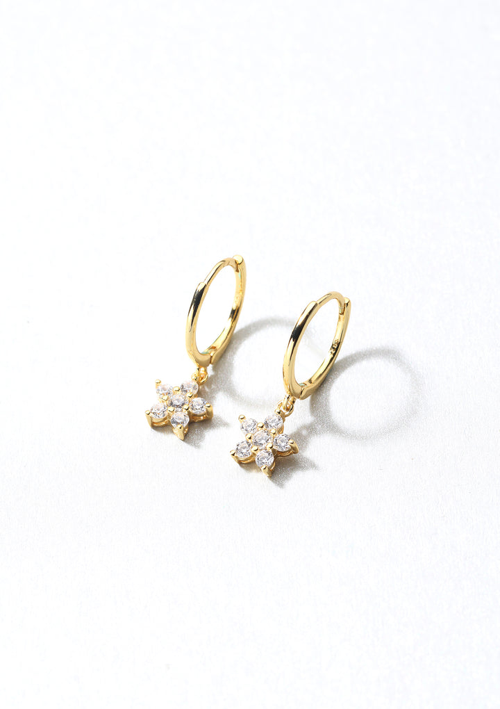 Pendientes Huggie Florecilla Plata de Ley 925 en Oro