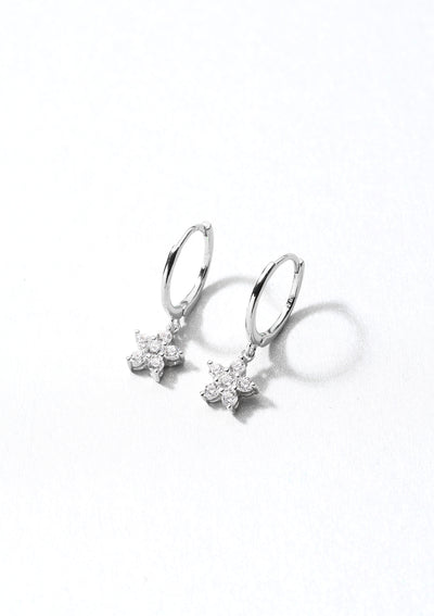 Boucles d'Oreilles Fleur Huggie Sterling Argent