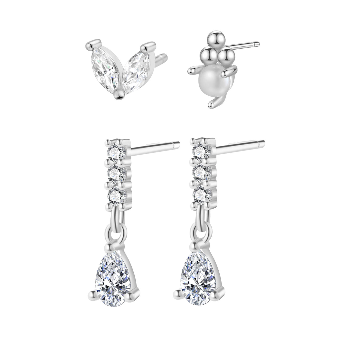 Gemstone and Pearl Earring Set Sterling Silver