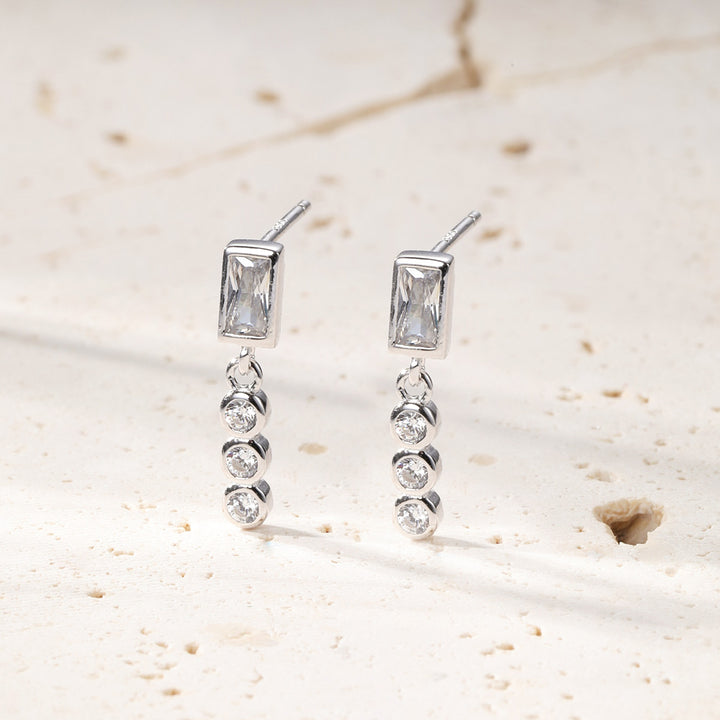 Pendientes Botón Gema Baguette y Triad Plata de Ley 925