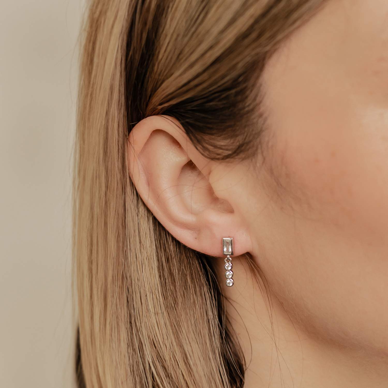 Gemstone Baguette and Triad Stud Earrings Sterling Silver