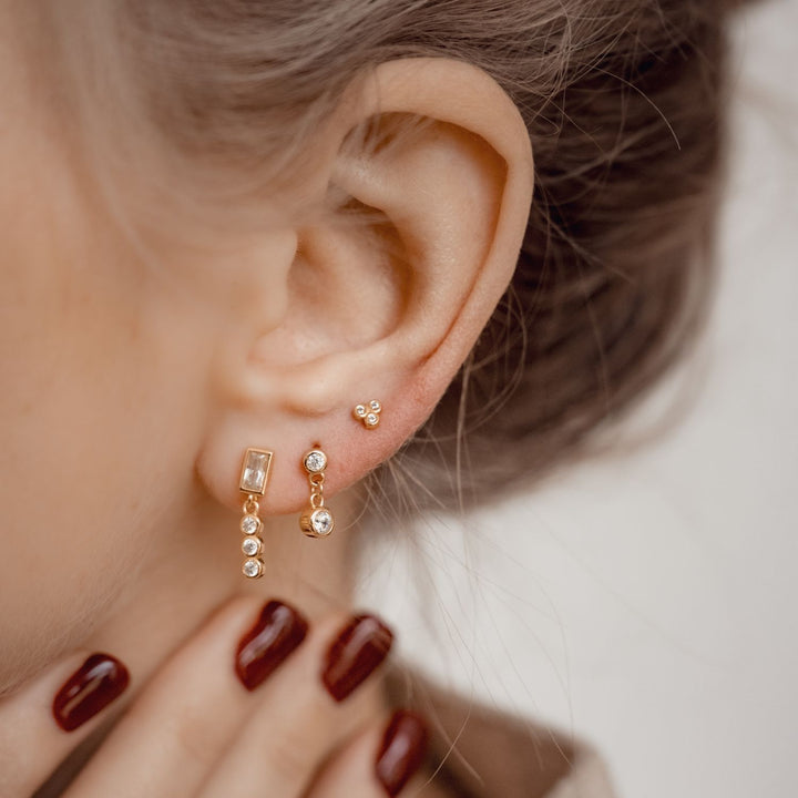 Pendientes Botón Gema Baguette y Triad Plata de Ley 925