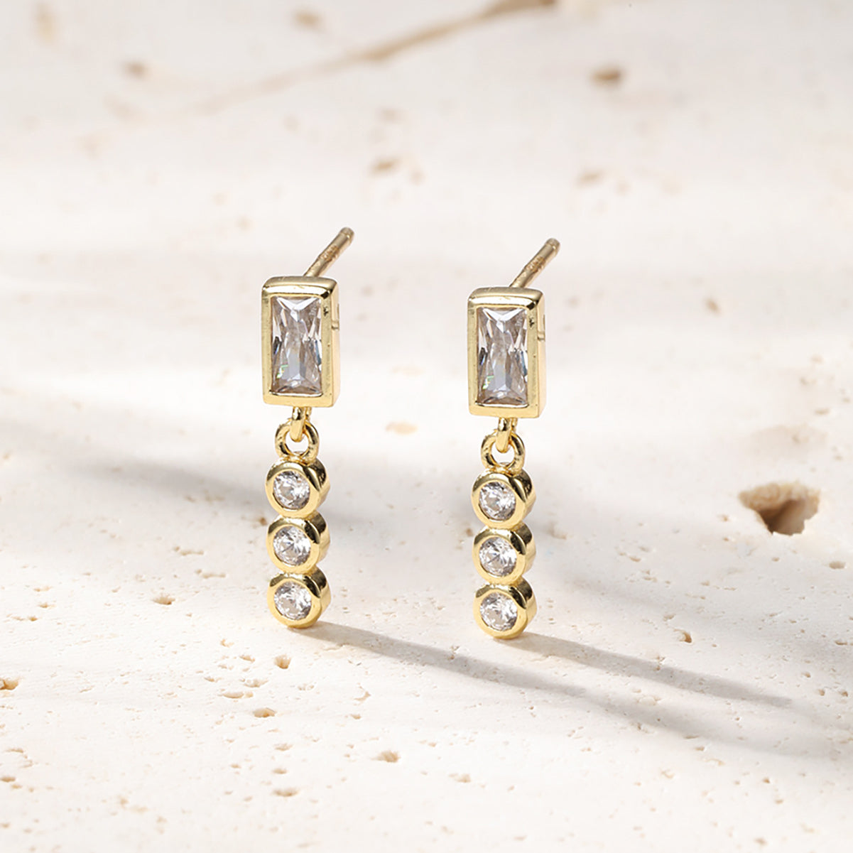 Gemstone Baguette and Triad Stud Earrings Sterling Silver