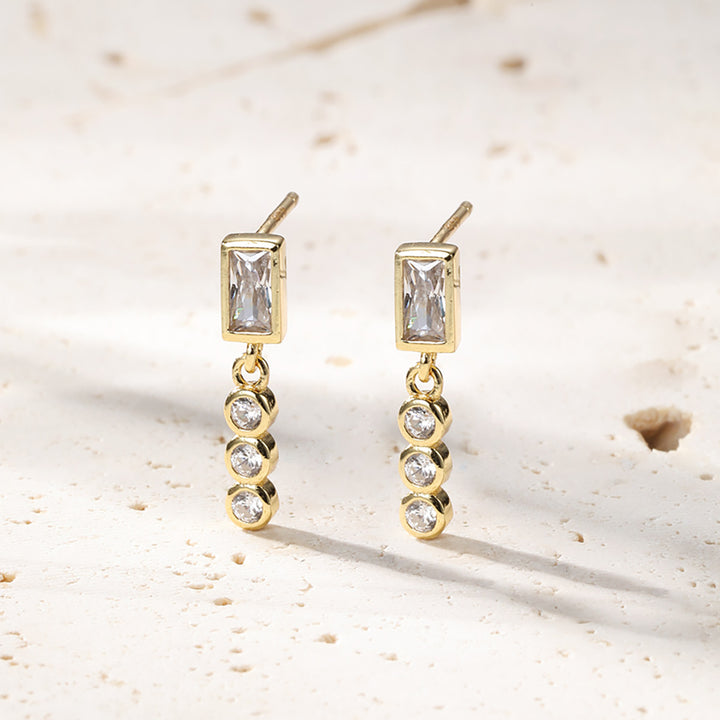 Pendientes Botón Gema Baguette y Triad Plata de Ley 925