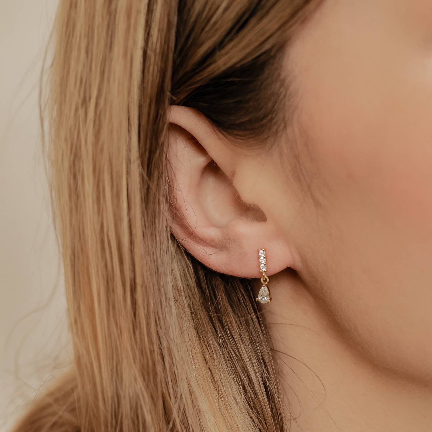 Pendientes Botón Gema Barra y Gota Plata de Ley 925