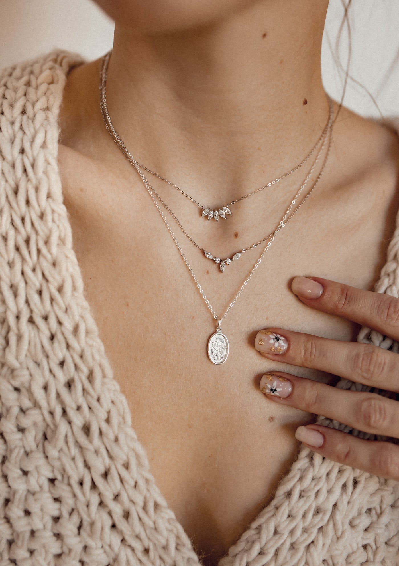 Sterlingsilber Kette Zirkonia Blüte