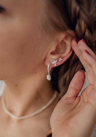 Clous d'Oreilles Pierre Précieuse Fleur Sterling Argent