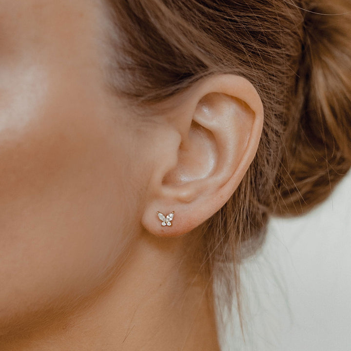 Boucles d'Oreilles Pierre Précieuse Papillon Argent Sterling en Or