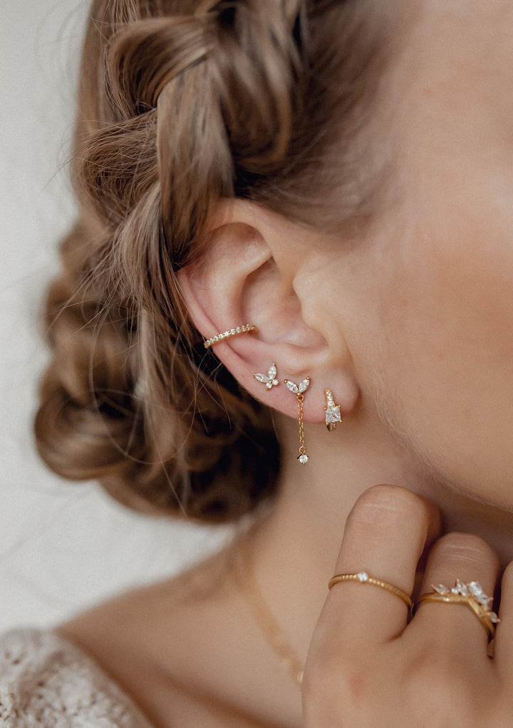 Boucles d'Oreilles Pierre Précieuse Papillon Argent Sterling en Or