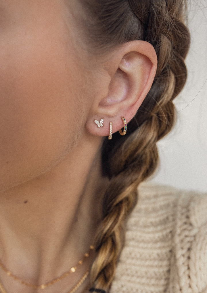 Boucles d'Oreilles Pierre Précieuse Papillon Argent Sterling en Or