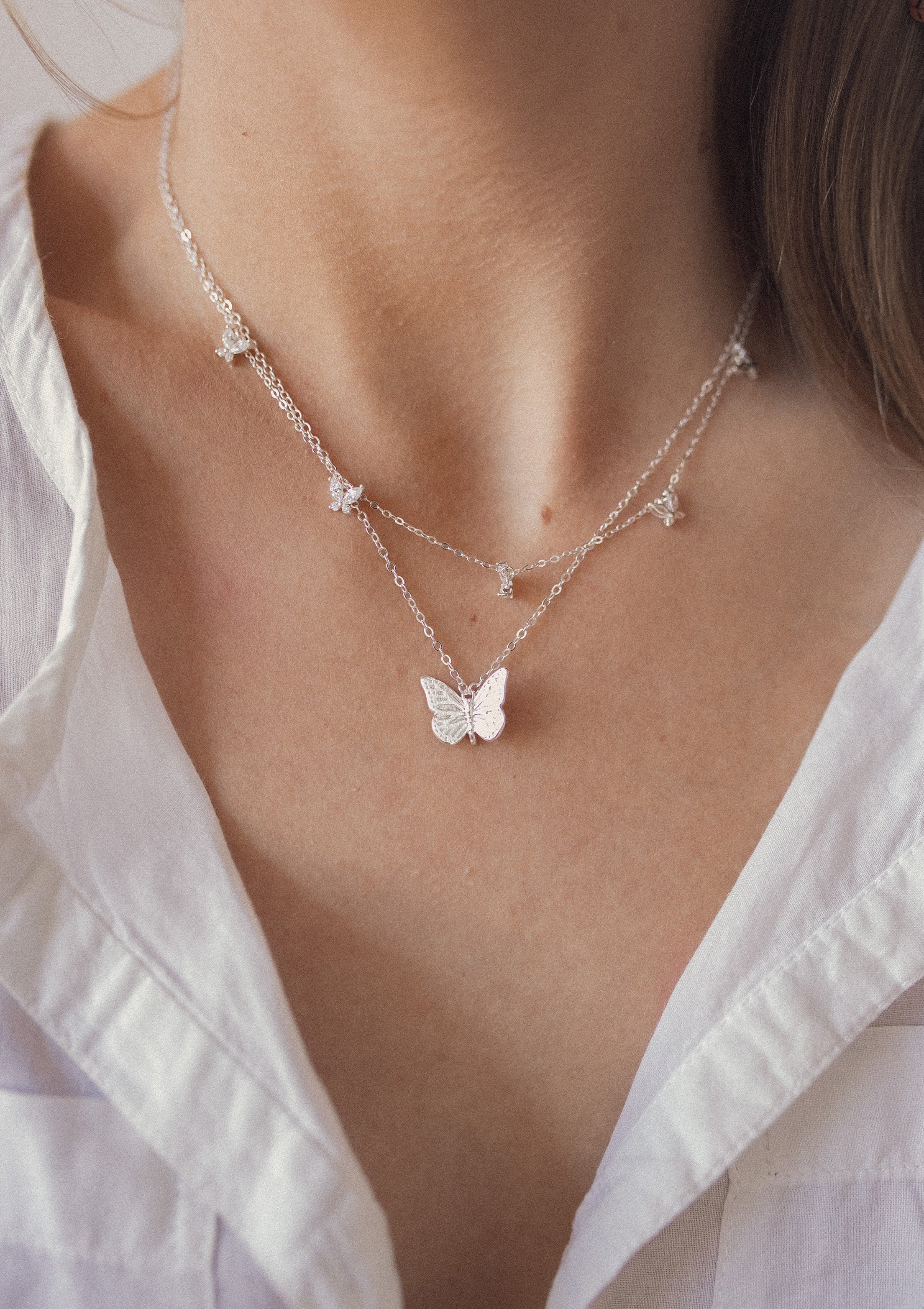 Collar con Colgante Mariposa de Gema Plata de Ley 925