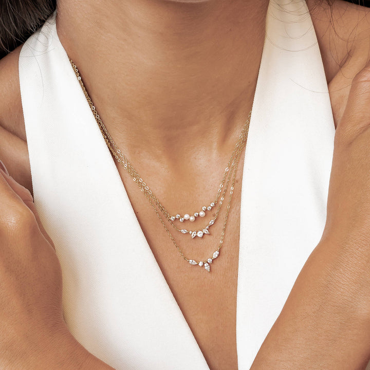 Gemstone Crown and Pearl Layering Necklaces Set Sterling Silver