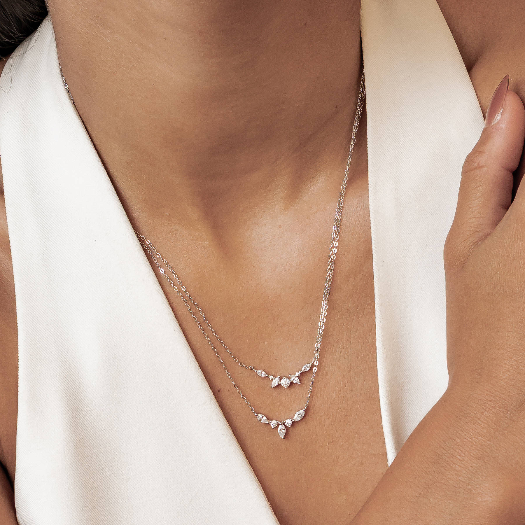 Gemstone Crown Layering Necklaces Set Sterling Silver
