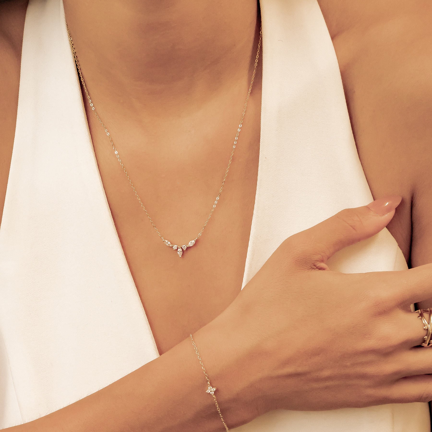 Gemstone Crown Necklace and Bracelet Set Sterling Silver