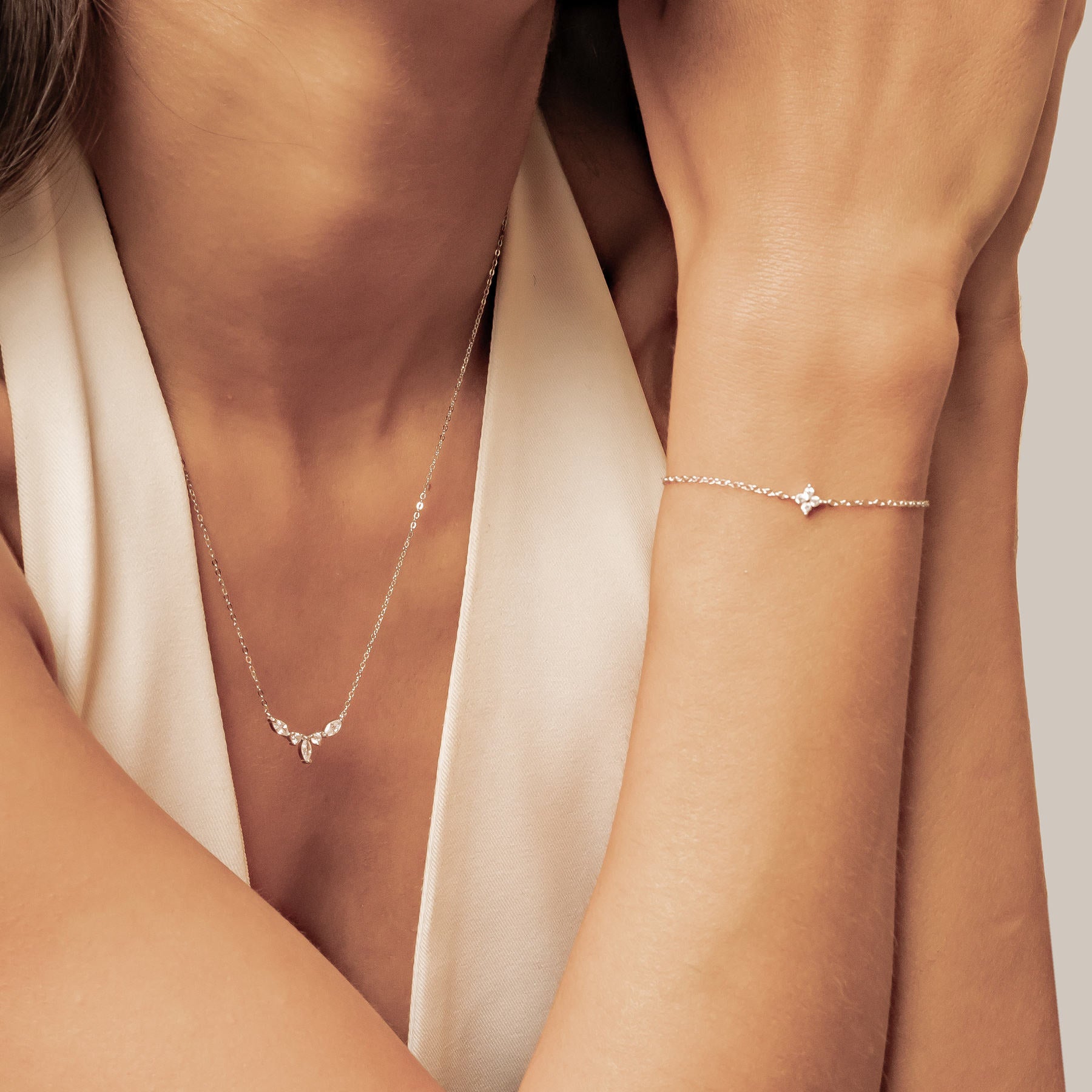 Gemstone Crown Necklace and Bracelet Set Sterling Silver