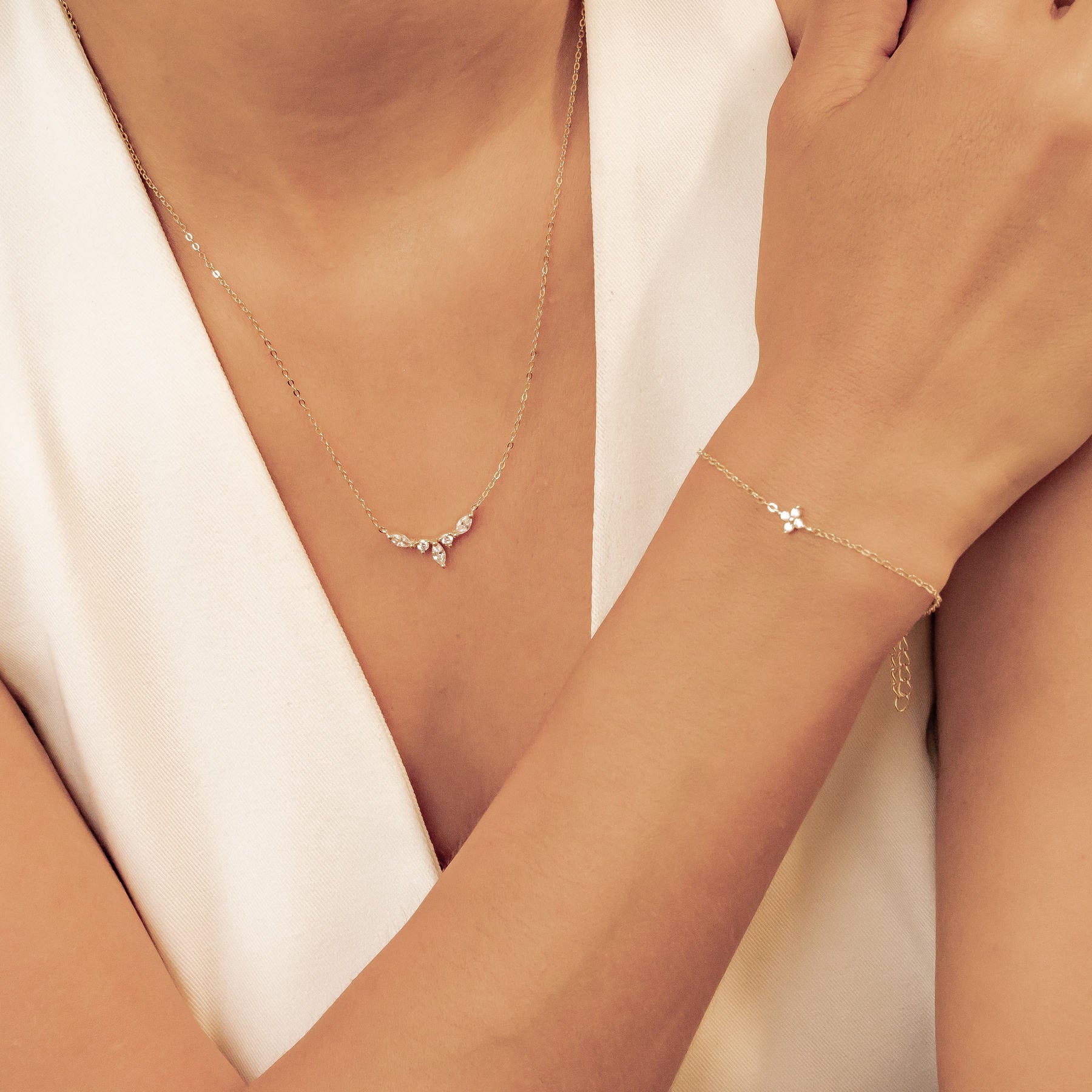 Gemstone Crown Necklace and Bracelet Set Sterling Silver