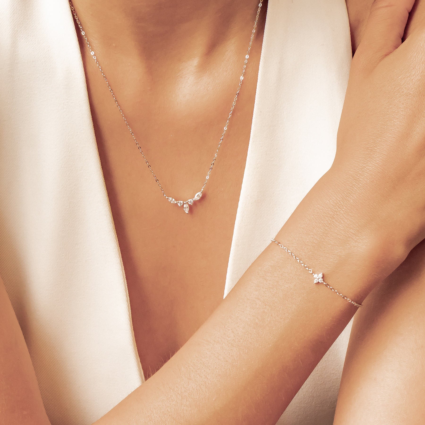 Gemstone Crown Necklace and Bracelet Set Sterling Silver