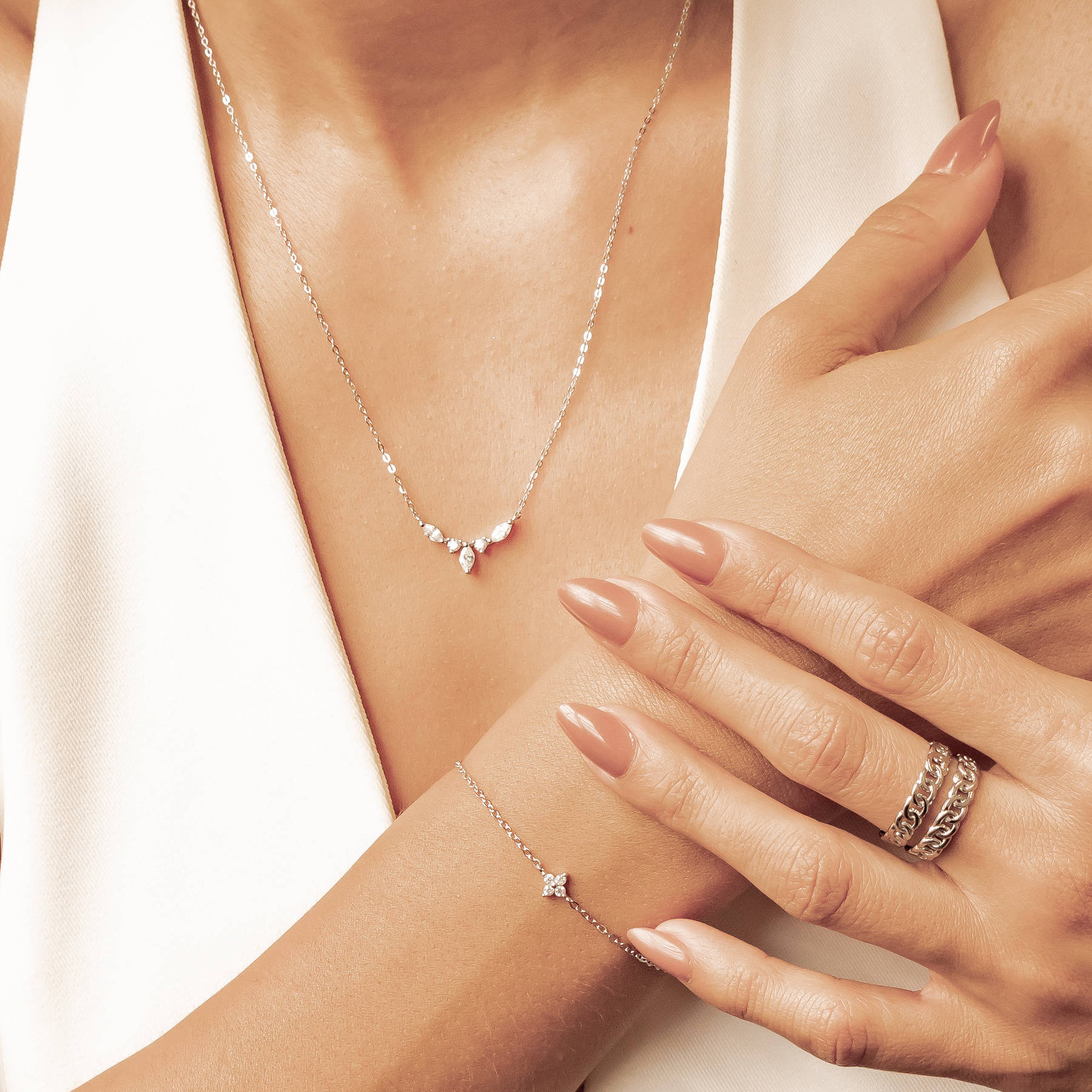 Gemstone Crown Necklace and Bracelet Set Sterling Silver
