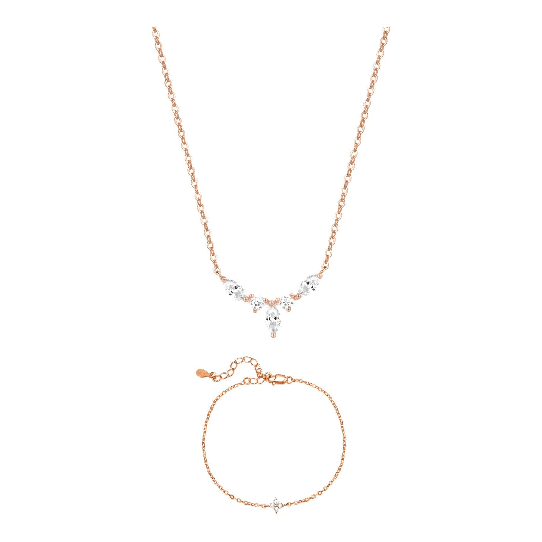 Gemstone Crown Necklace and Bracelet Set Sterling Silver