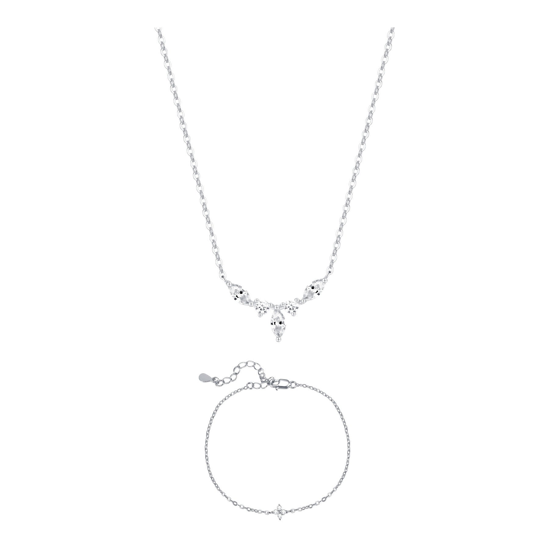 Gemstone Crown Necklace and Bracelet Set Sterling Silver