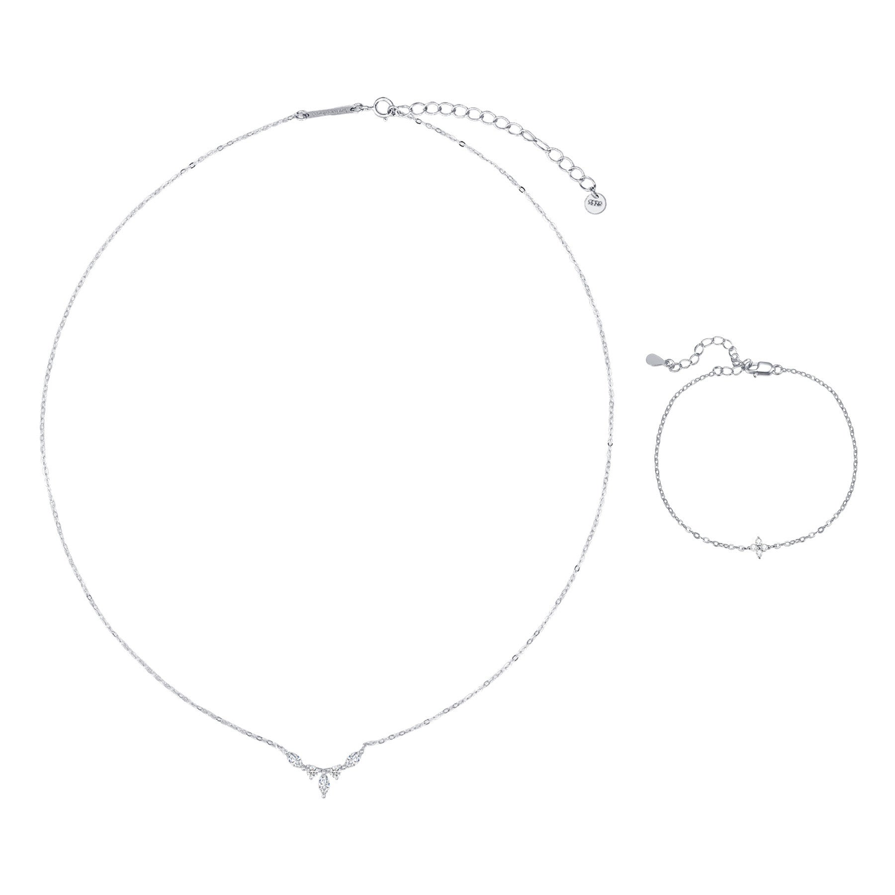Gemstone Crown Necklace and Bracelet Set Sterling Silver