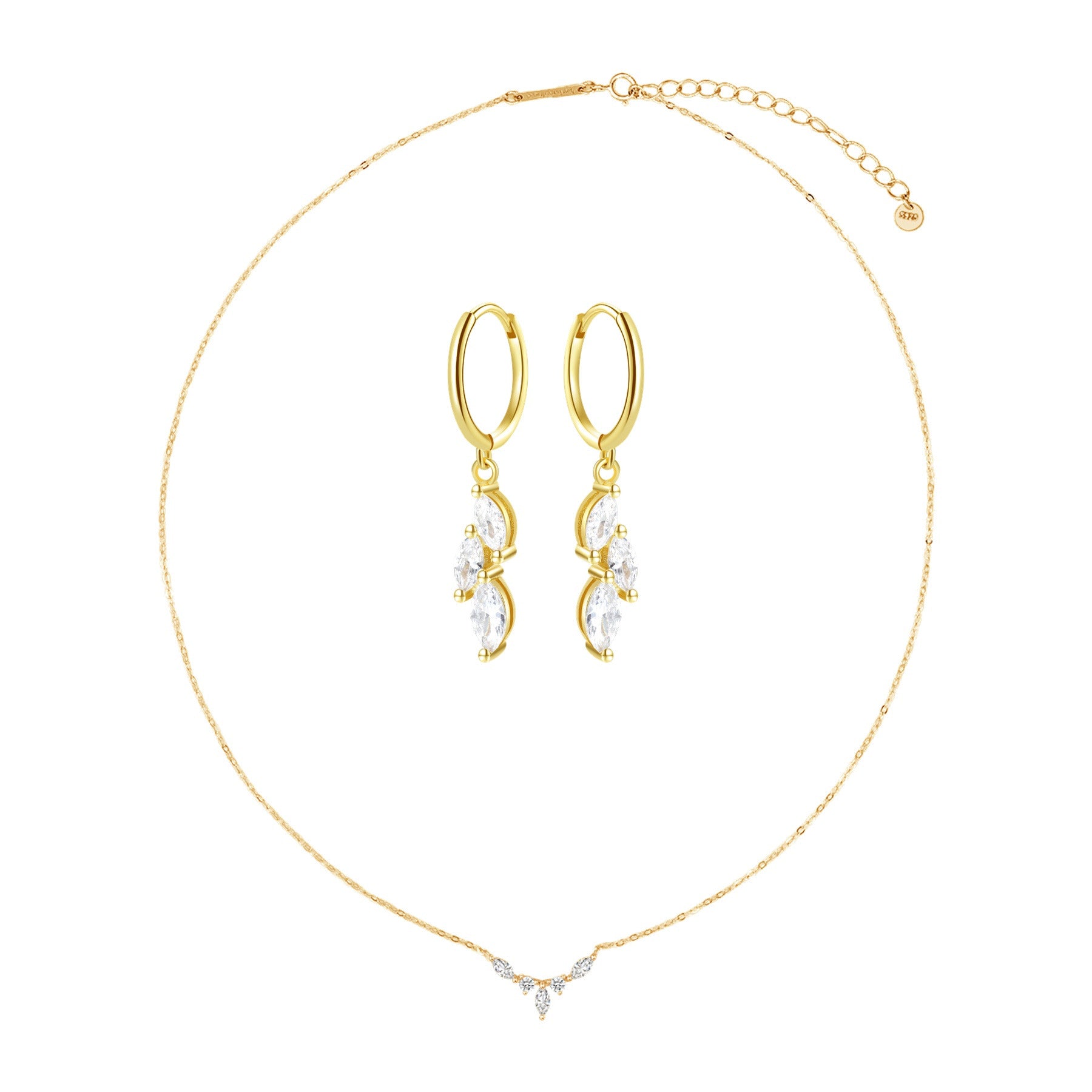 Gemstone Crown Necklace and Earrings Set Sterling Silver