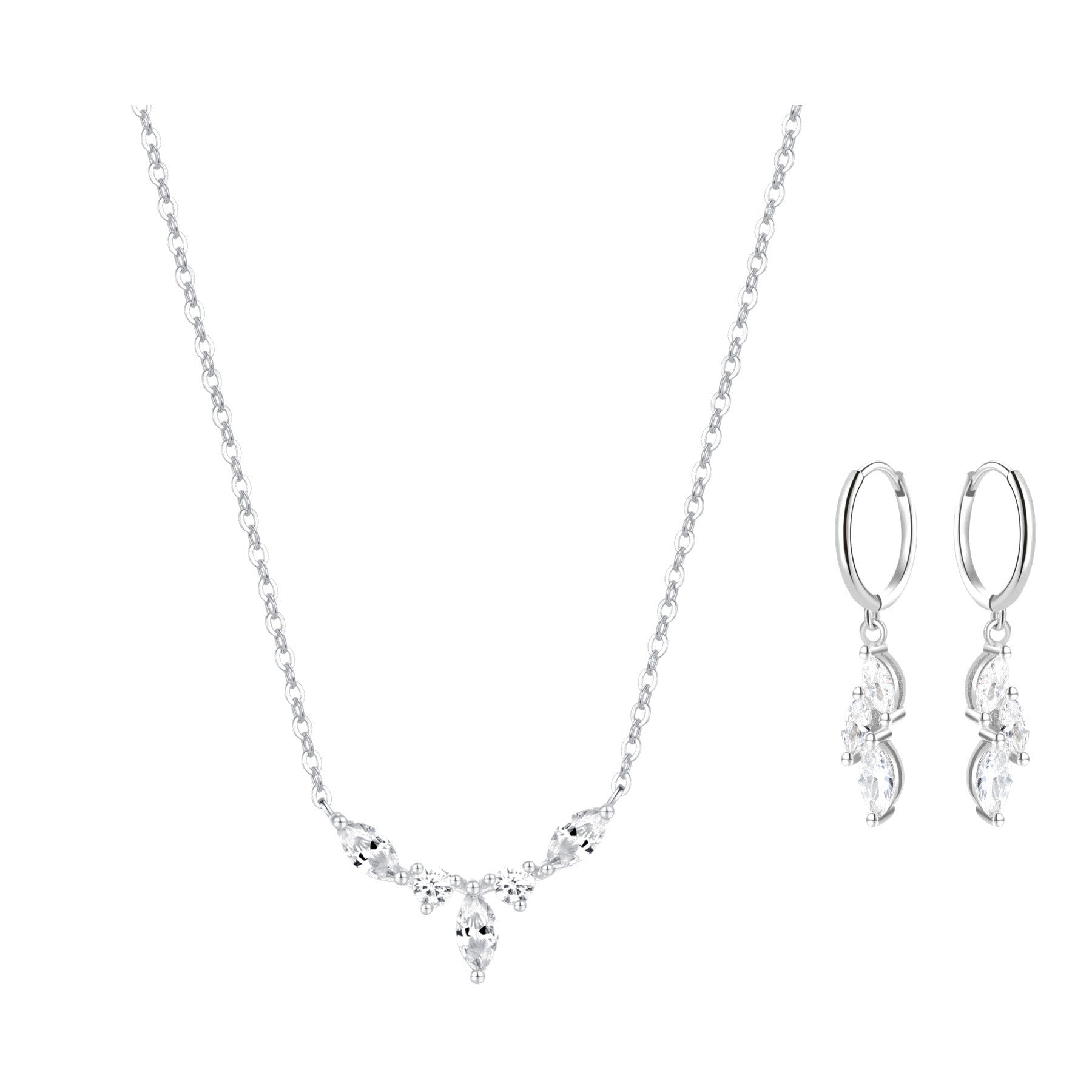 Gemstone Crown Necklace and Earrings Set Sterling Silver
