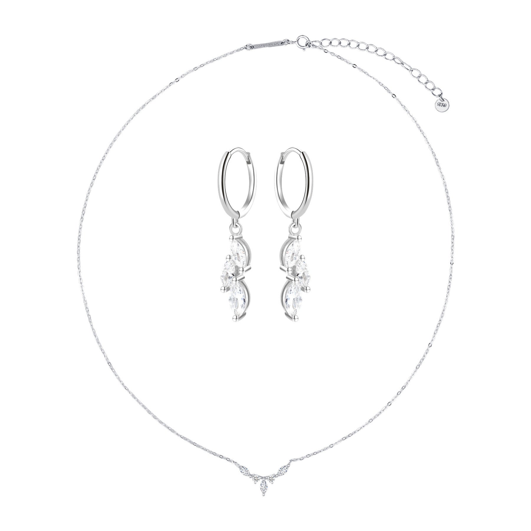 Gemstone Crown Necklace and Earrings Set Sterling Silver