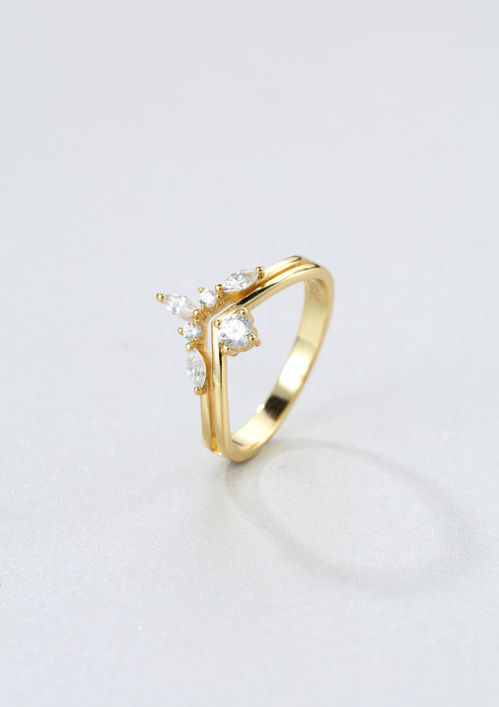 Bague Couronne Pierre Précieuse Argent Massif en Or