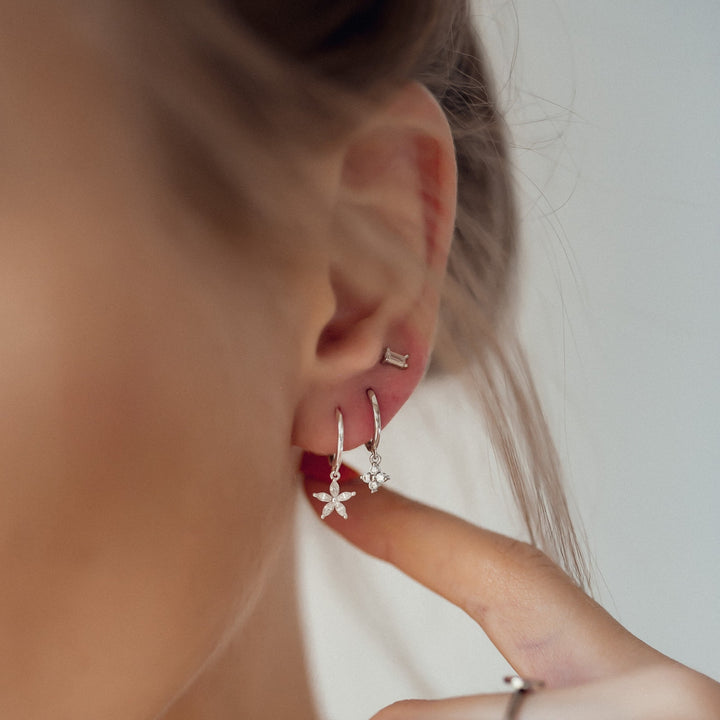 Gemstone Daisy Huggie Earrings Sterling Silver